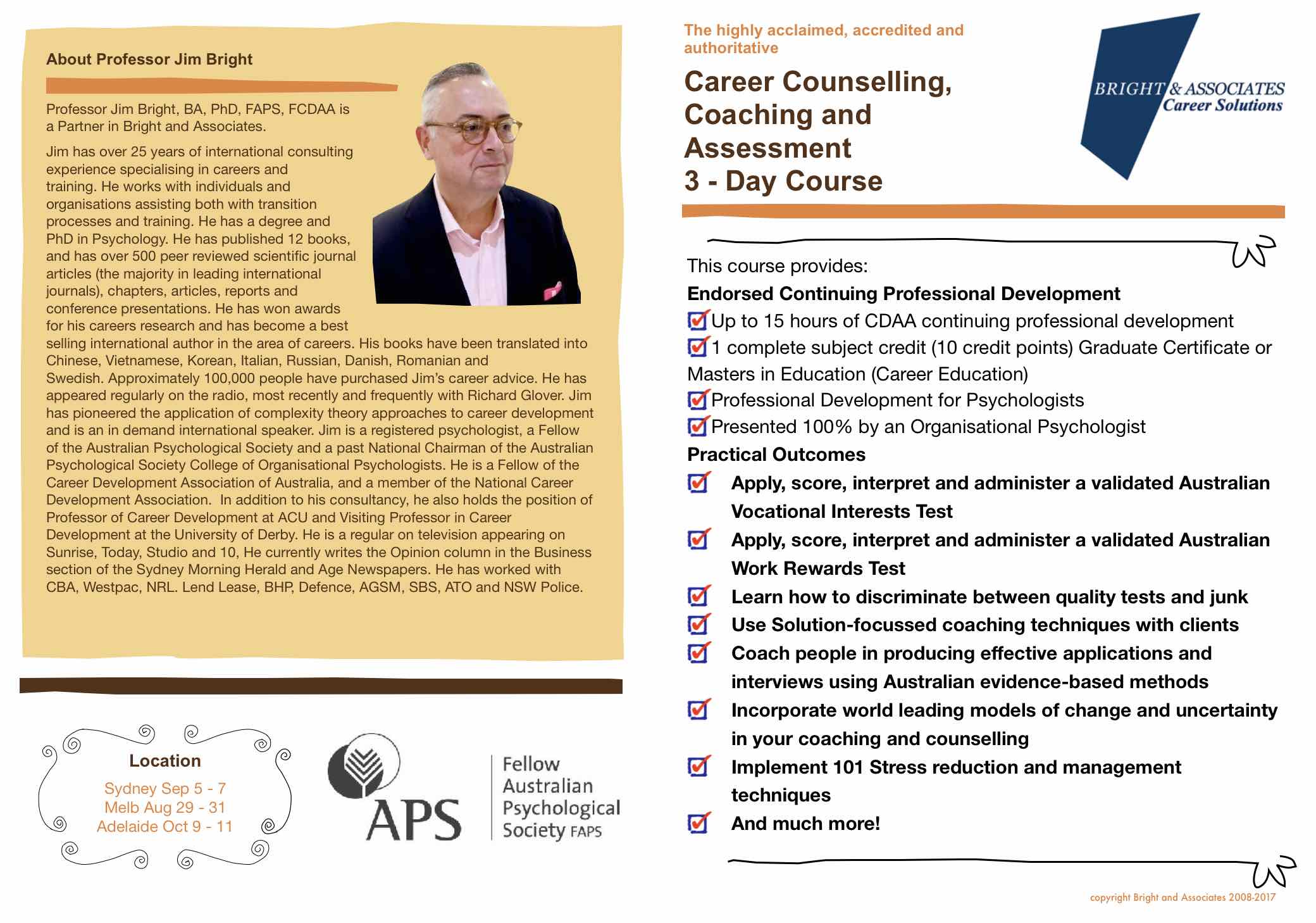 3 Day Career Coaching, Counselling and Assessment 2019